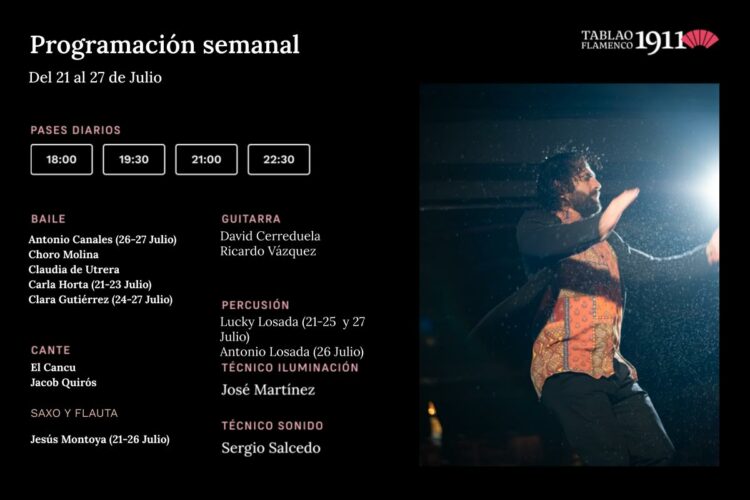 Programación artística Tablao 1911 (21-27 Julio 2025)