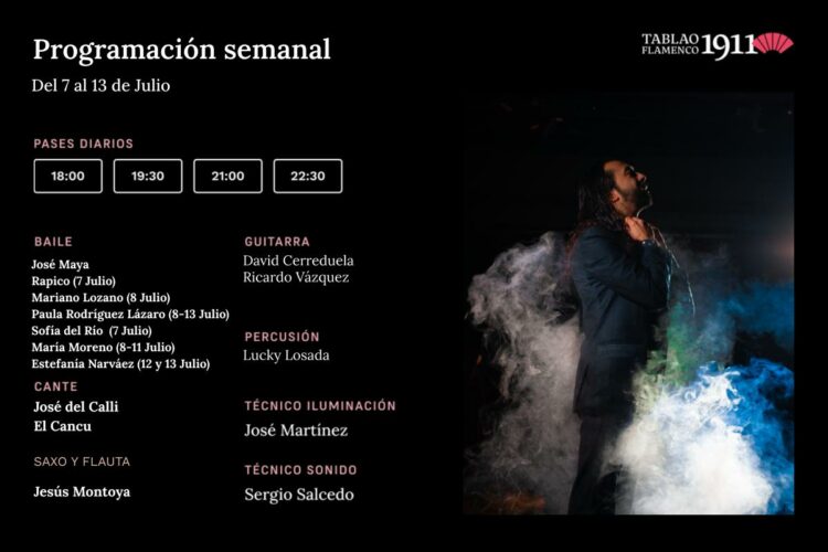 Programación del Tablao 1911 del 7 al 13 de julio con José Maya y artistas invitados.