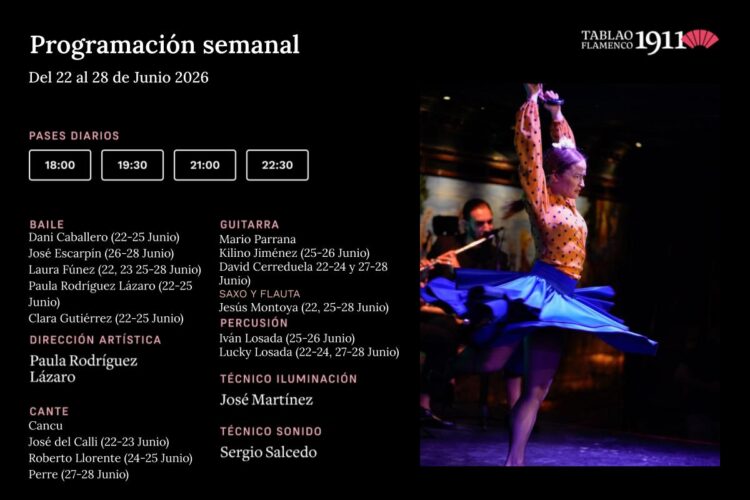 Programación Artística Semanal 22-28 Junio Tablao Flamenco 1911