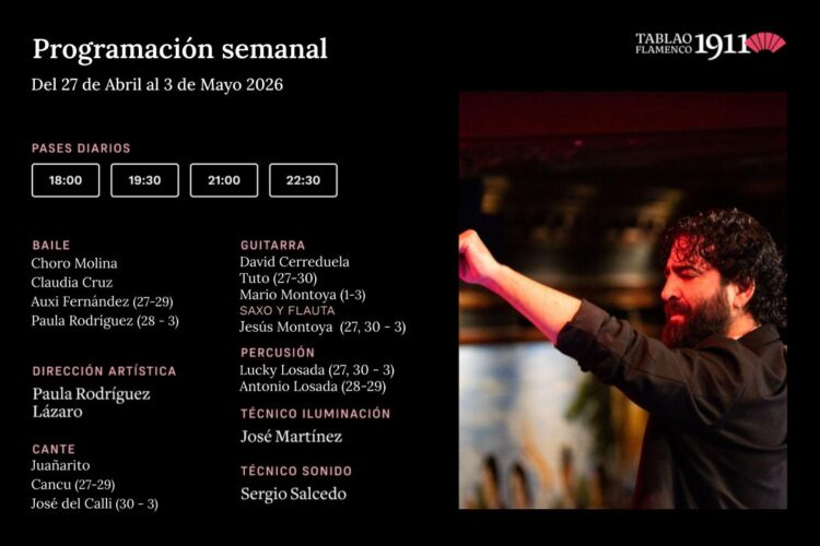 Programación Artística Semanal 27 Abril - 3 Mayo Tablao Flamenco 1911