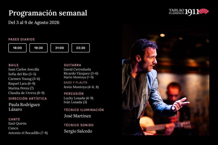 Programación Artística Semanal 3-9 Agosto Tablao Flamenco 1911