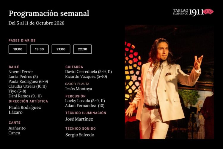 Programación Artística Semanal del 5 al 11 de Octubre Tablao Flamenco 1911