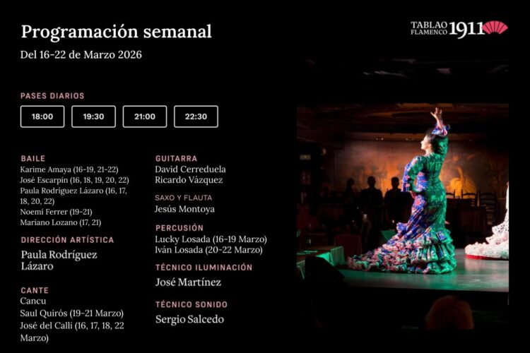 Programación Artística Semanal Tablao Flamenco 1911 16-22 Marzo