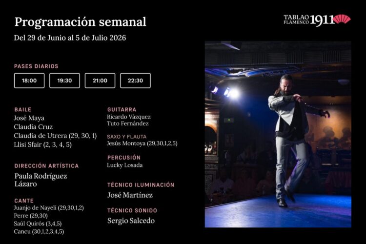 Programación Artística Semanal Tablao Flamenco 1911 29 Junio - 5 Julio