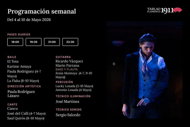 Programación Artística Semanal Tablao Flamenco 1911 4-10 Mayo