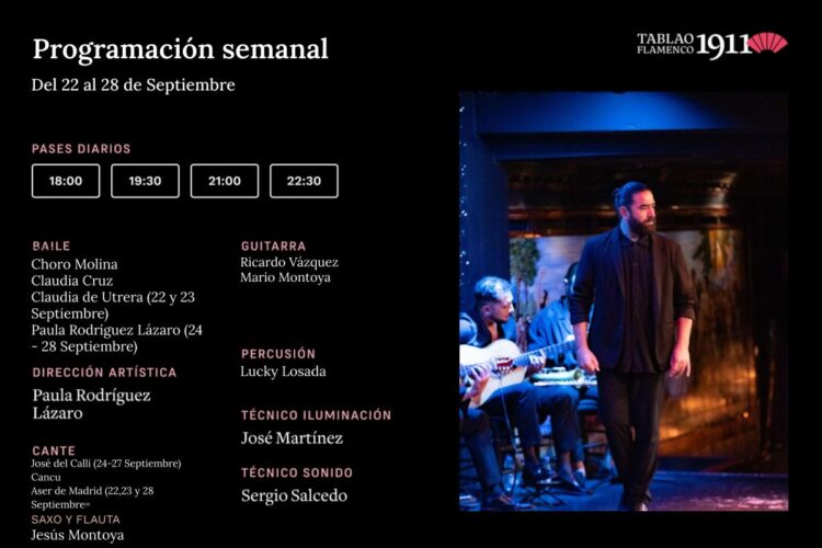 Programación Artística 22 al 28 de Septiembre en Tablao Flamenco 1911