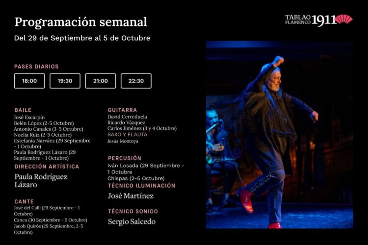 Programación Artística Tablao 1911 29 Septiembre al 5 Octubre