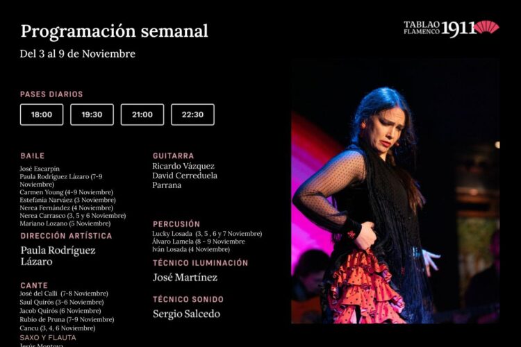 Programación Artística Tablao Flamenco 1911 del 3 al 9 de Noviembre