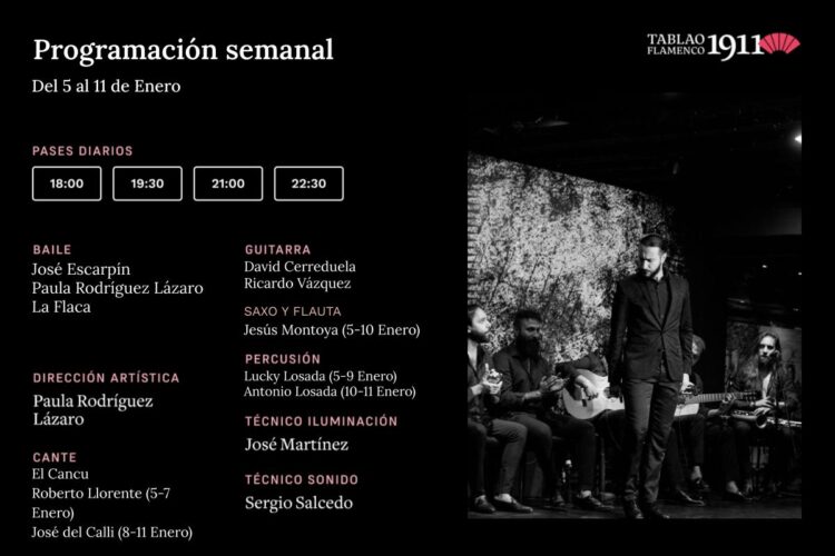 Programación Artística Tablao Flamenco 1911 del 5 al 11 de Enero 2026