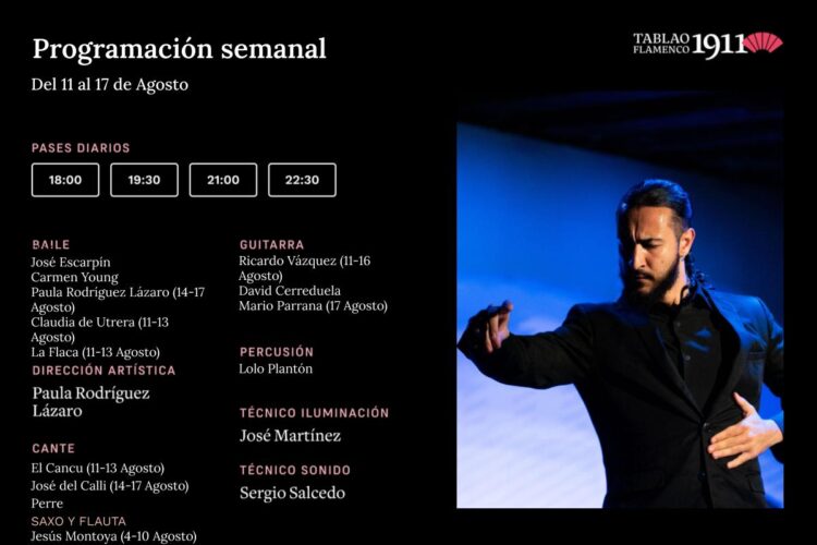 Programación Artística Tablao Flamenco 1911 del 11 al 17 de Agosto de 2025