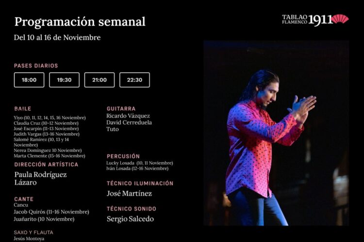 Programación Tablao Flamenco 1911 10-16 Noviembre