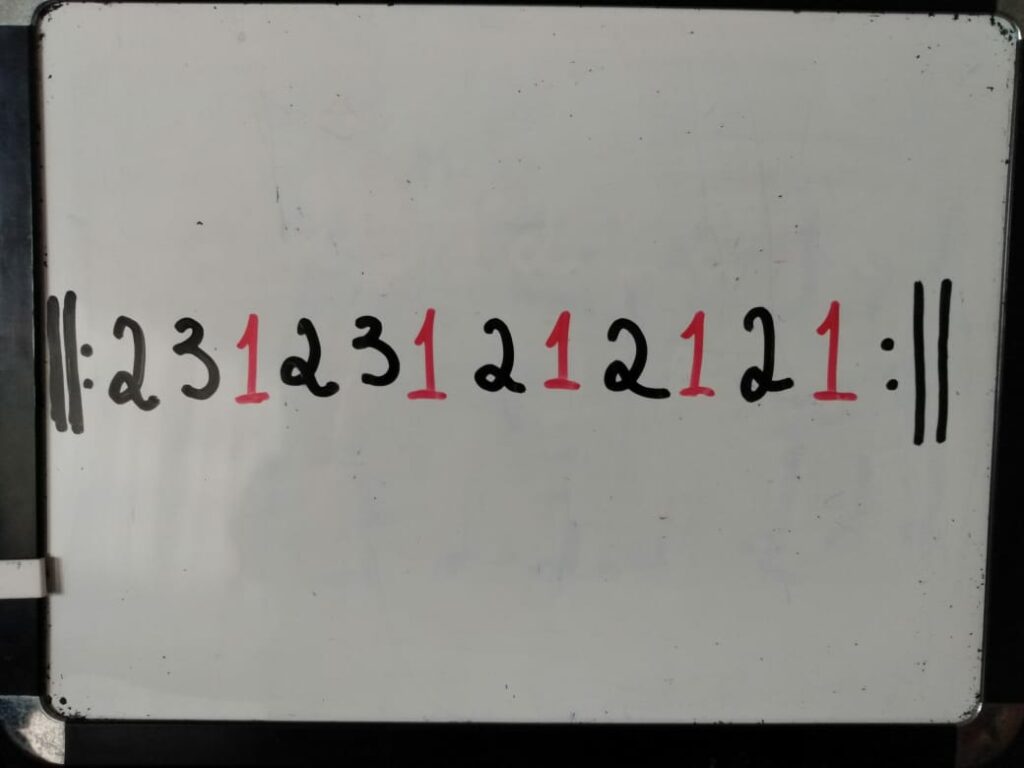 Papel con los tiempos del compas o ritmo de una solea